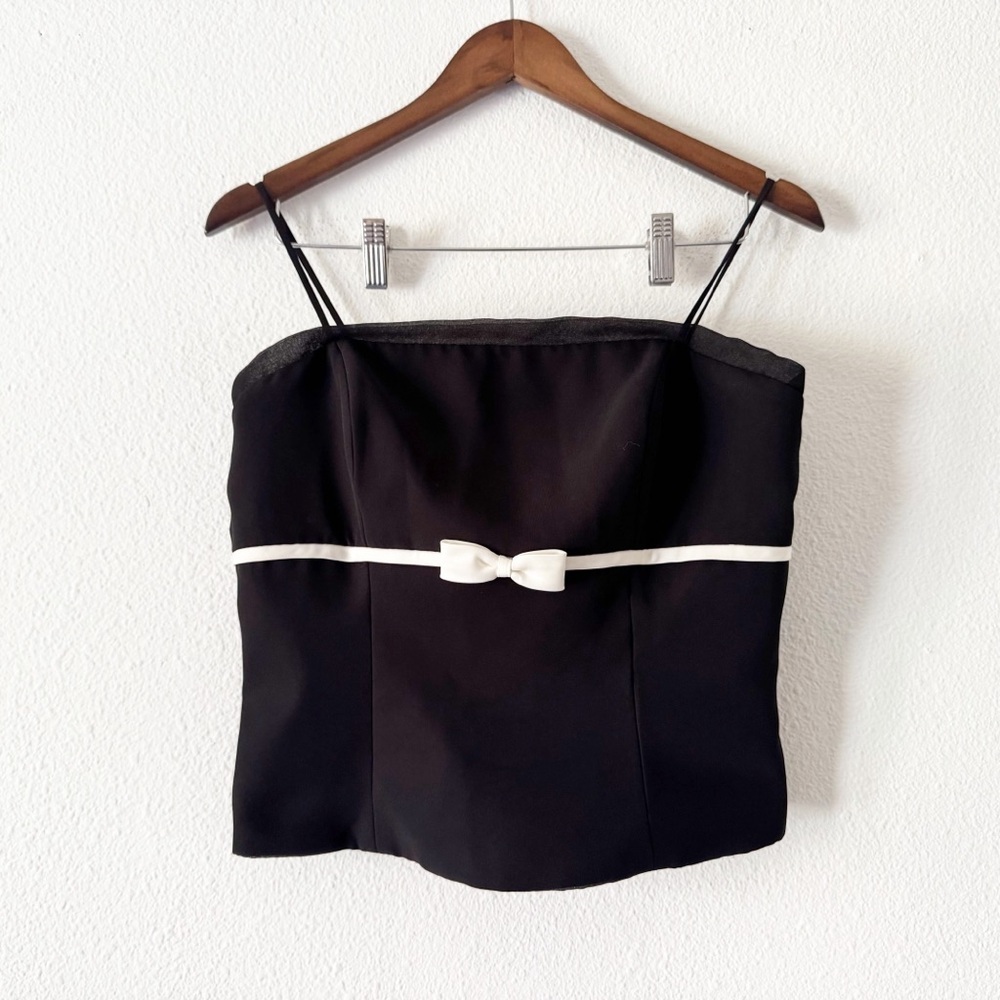 Vintage B2 Black White Bow Bustier Cami Bodice Top Y2K Preppy Size 14 - Picture 2 of 13